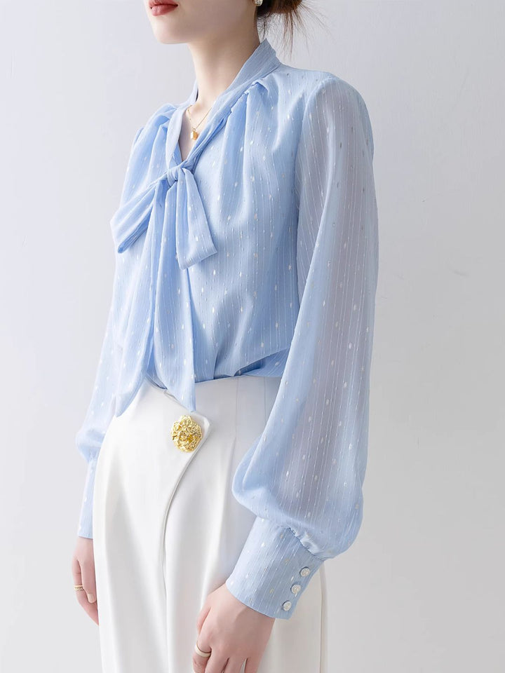 Loose V-Neck Bow Shirt