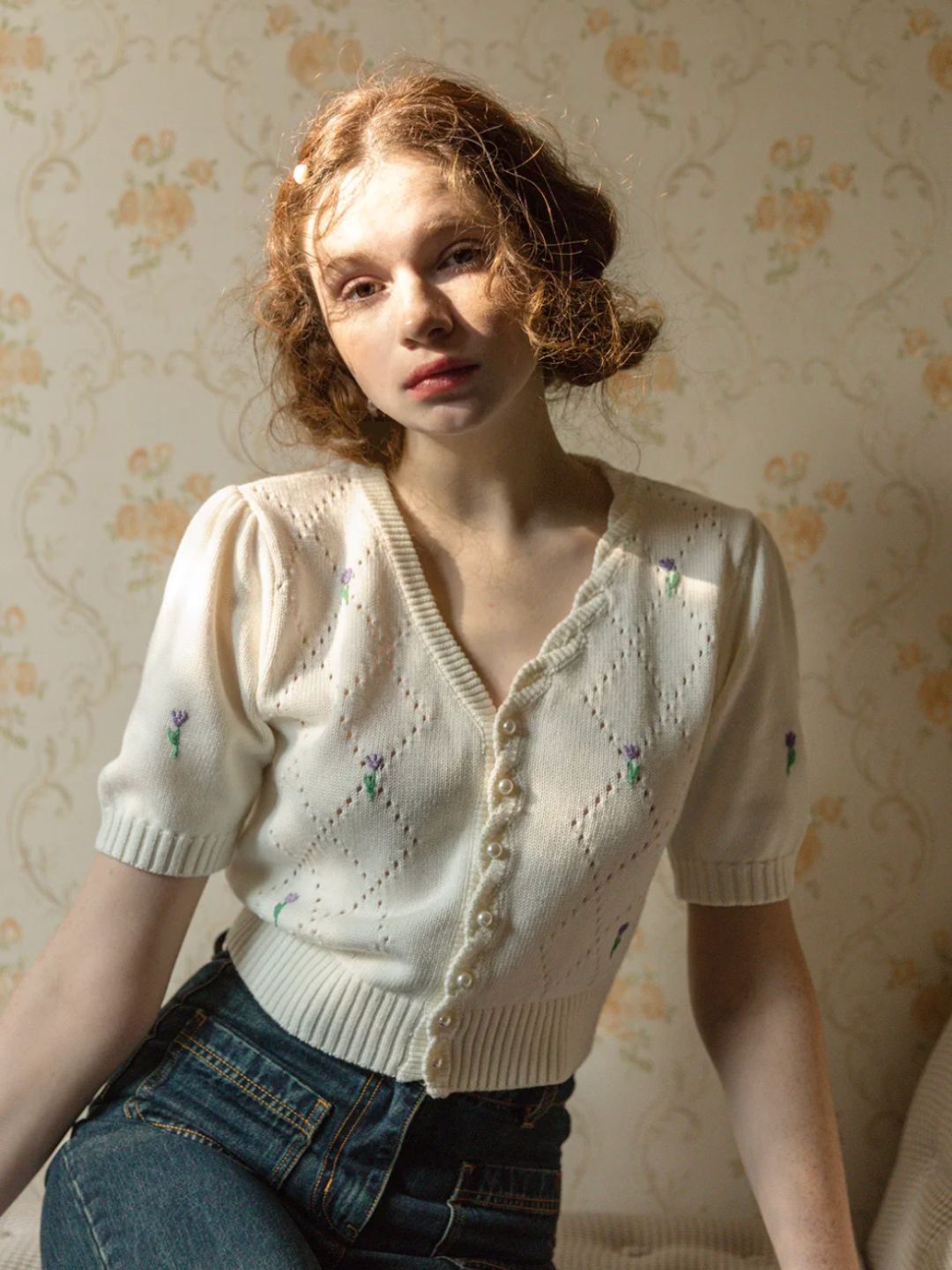 Floral Embroidered Cutout Shirt