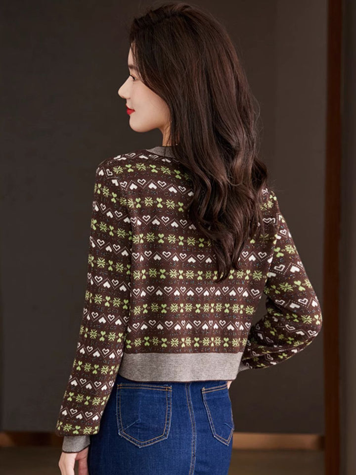 V-neck Contrast Color Knitted Cardigan