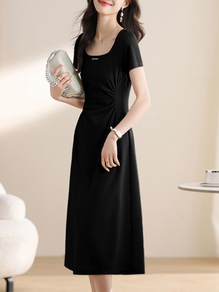 Solid Color Square Neck Dress