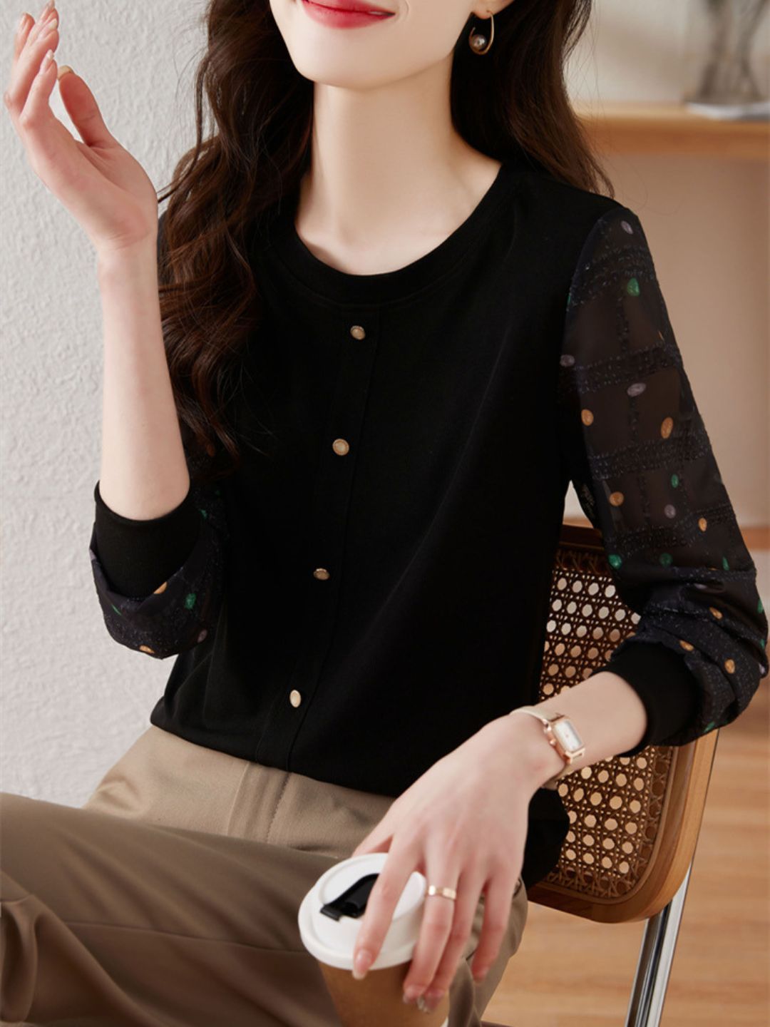 Polka Dot Long Sleeve Knit Top