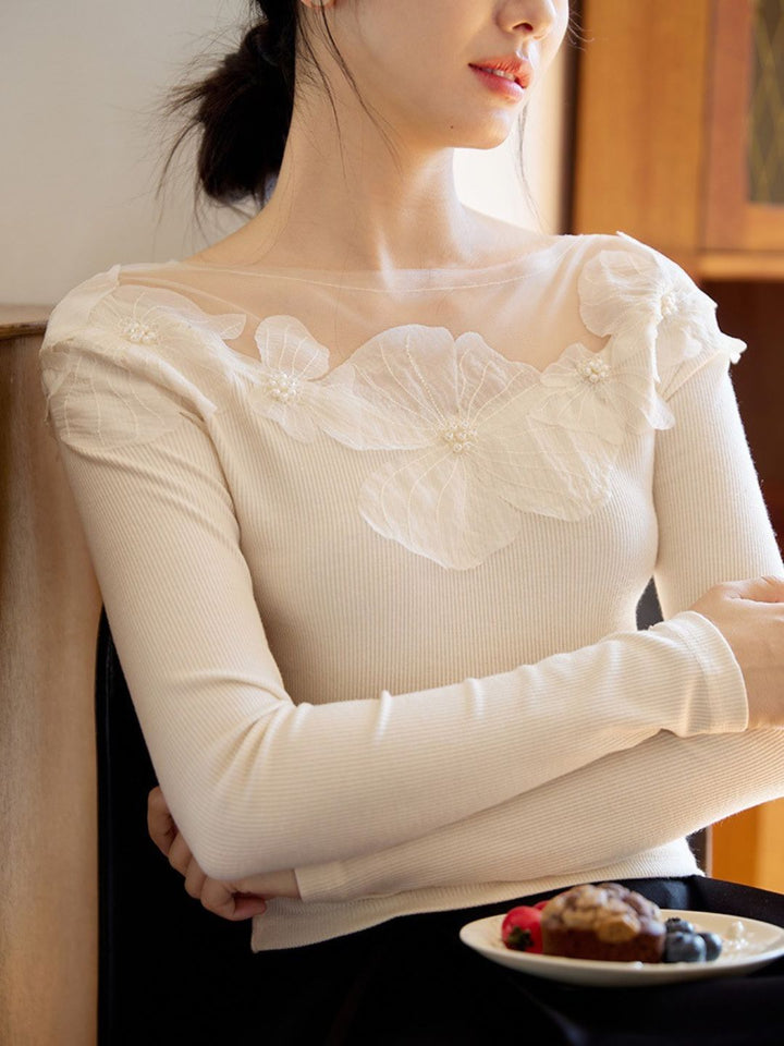 Mesh Applique Slim Fit Top