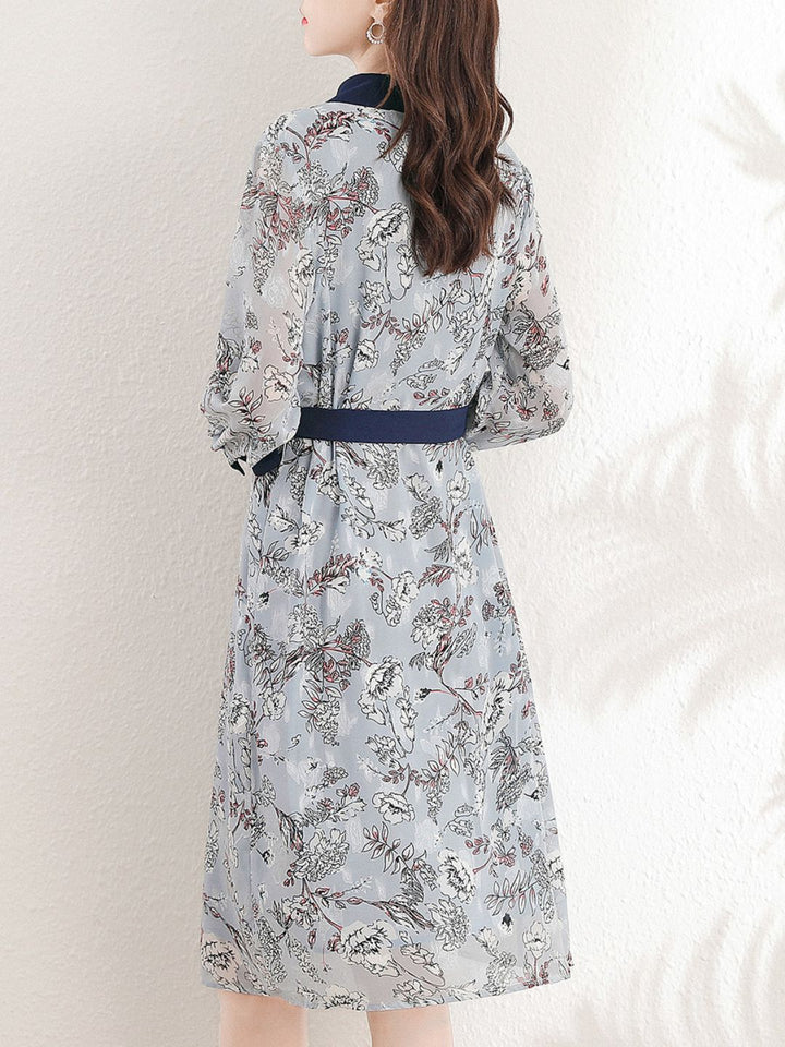 Retro Lapel Floral Dress