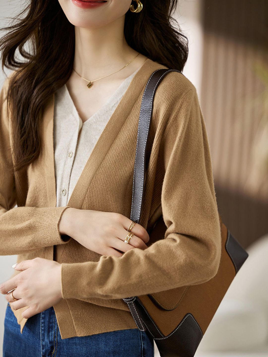 Colorblock Knitted Cardigan - Red