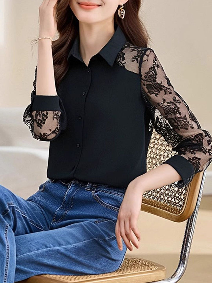 Lace Loose Lapel Chiffon Shirt
