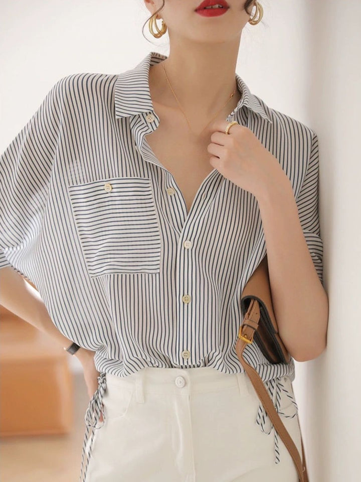 Loose Short-sleeved Striped Shirt