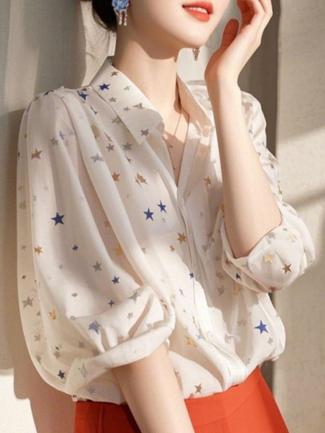 Loose Lapel Floral Printed Shirt