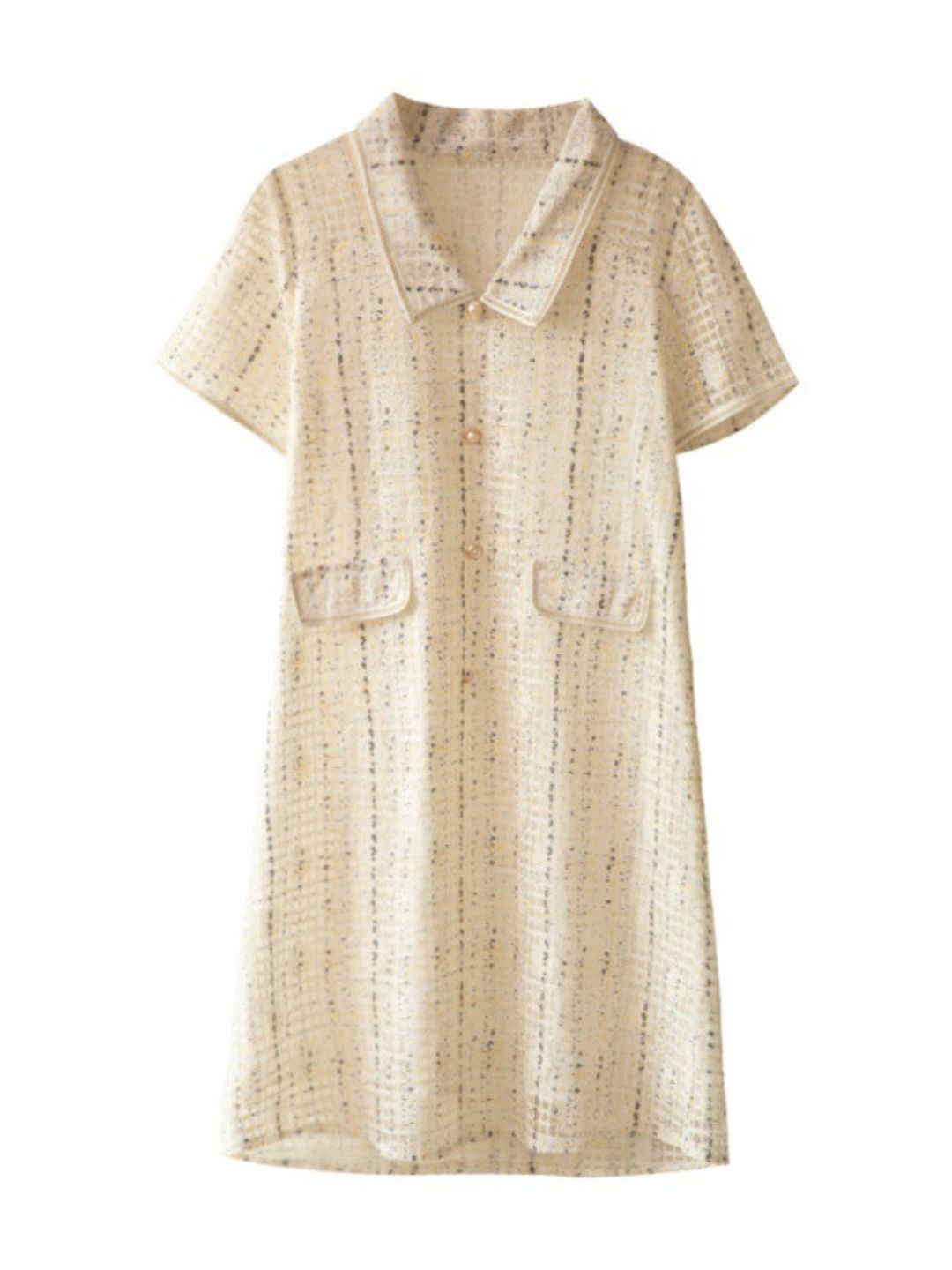 Hollow Lapel Mesh Splicing Dress