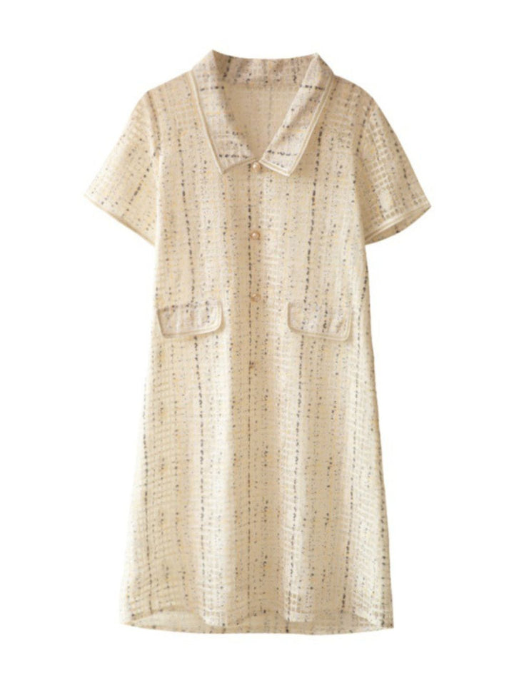 Hollow Lapel Mesh Splicing Dress