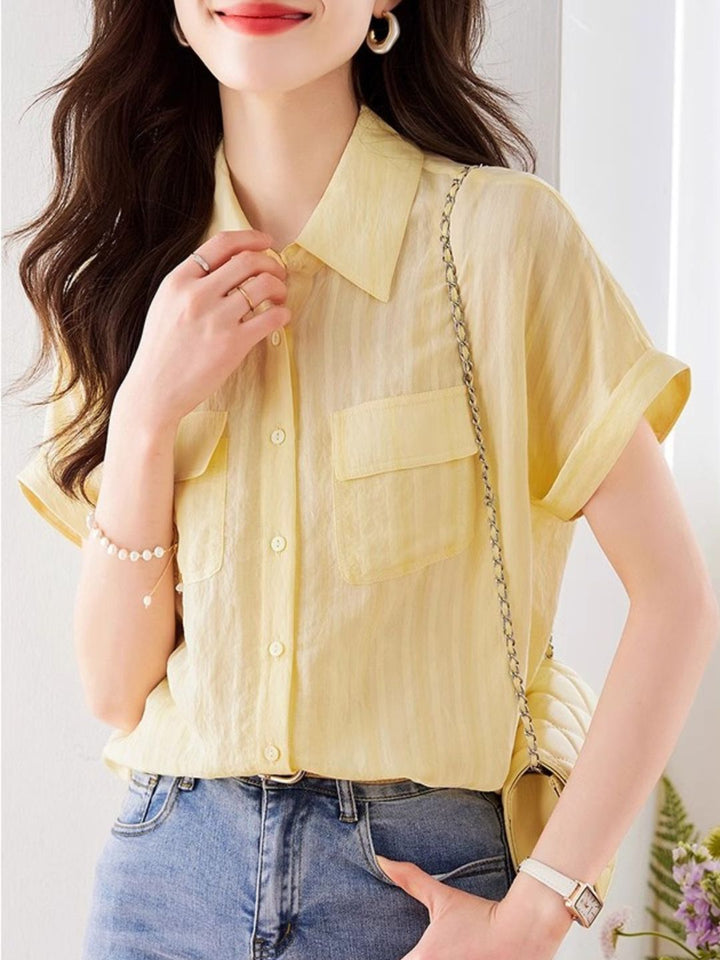 Retro Vertical Striped Short Sleeve Shirt