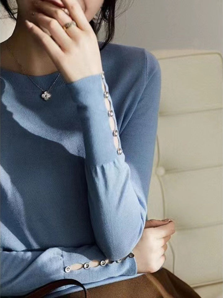 Metal Button Crewneck Cardigan