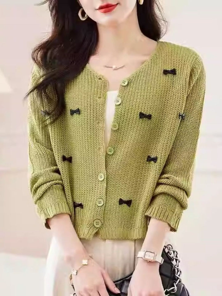 Classic Crew Neck Bow Knitted Top - Purple