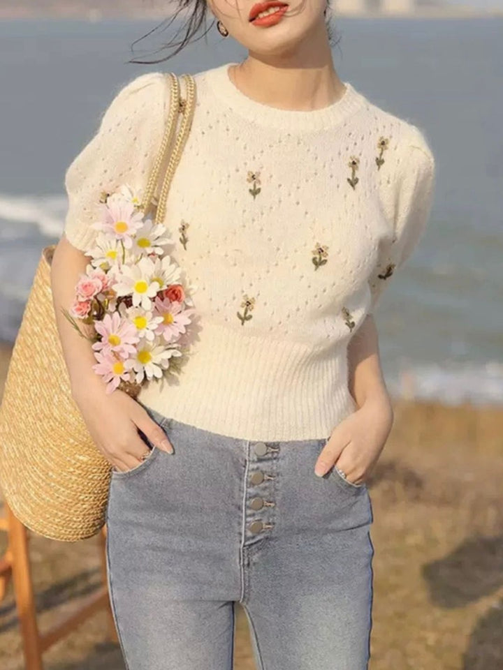Embroidered Top - Round Neck