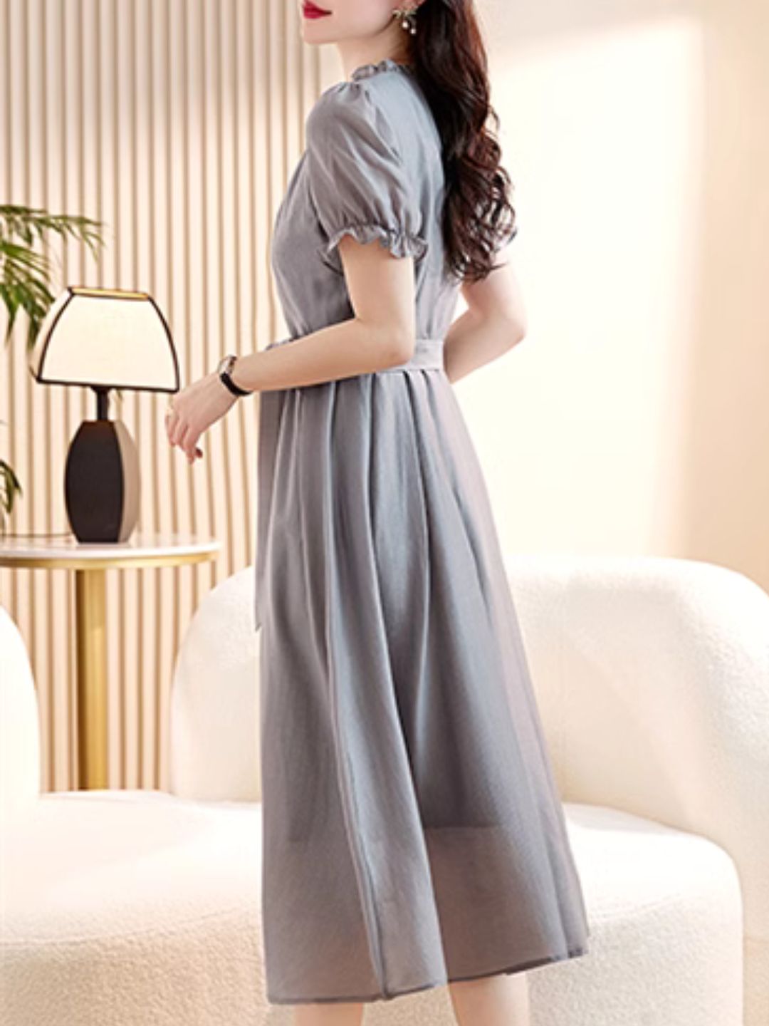 Elegant Slim Waist Dress - Black