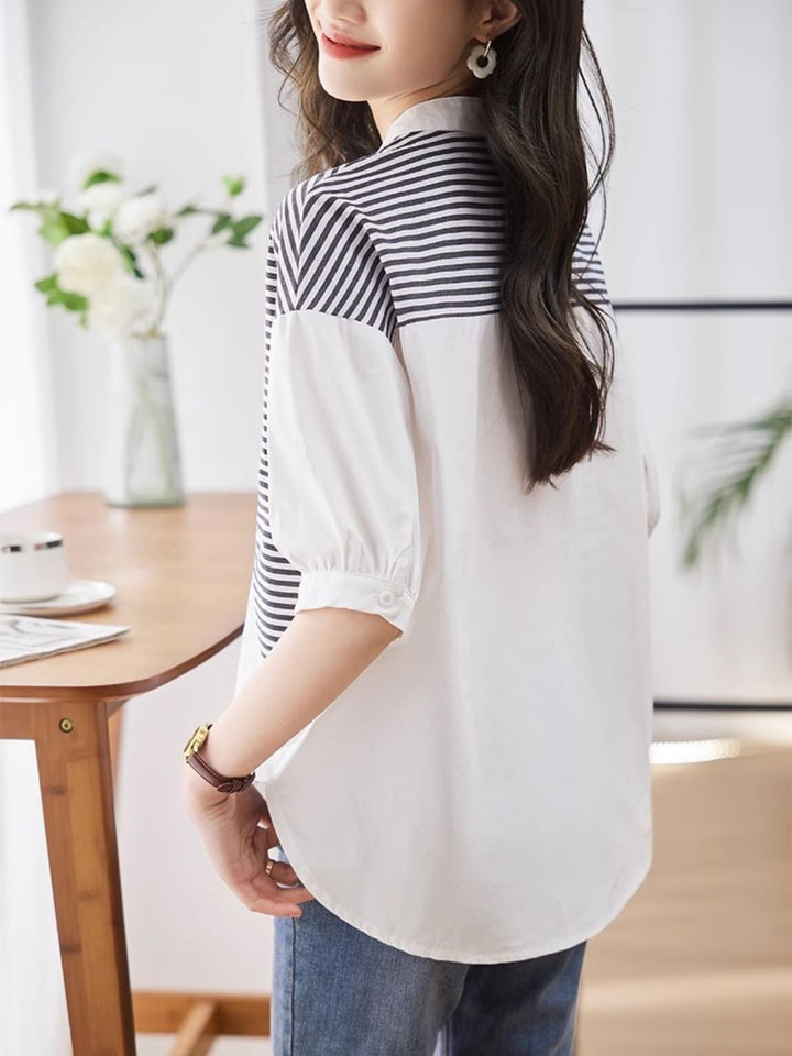 Paneled Striped Top - White