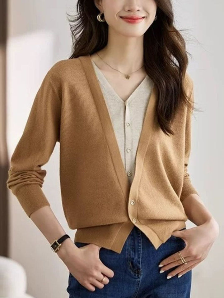 Colorblock Knitted Cardigan - Red