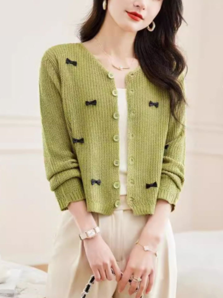 Classic Crew Neck Bow Knitted Top - Purple