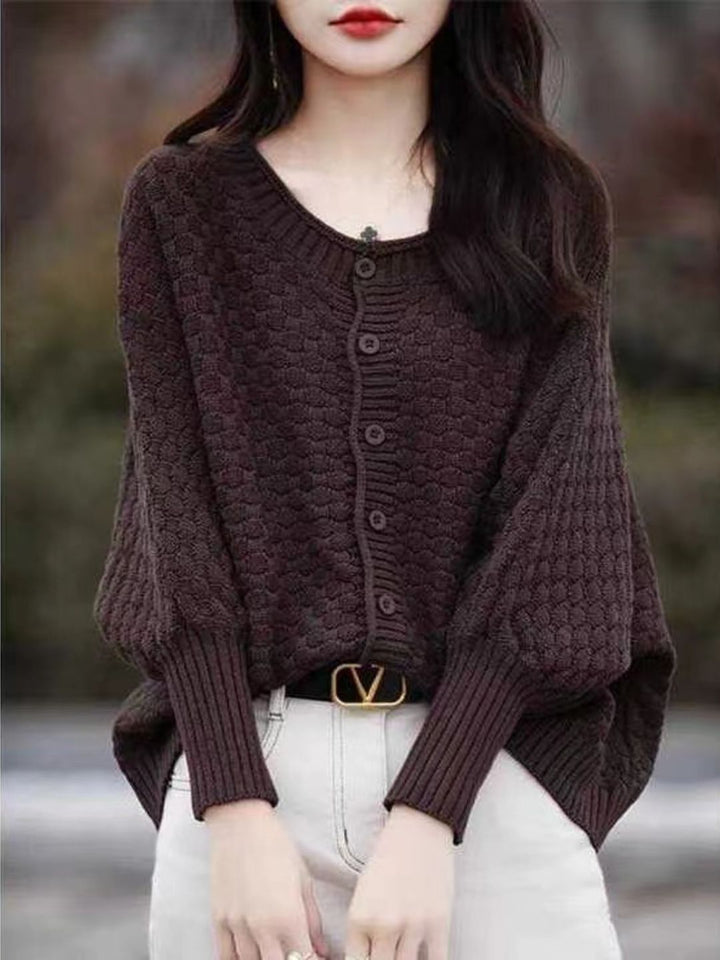 Classic Crew Neck Sweater with Balloon Sleeves