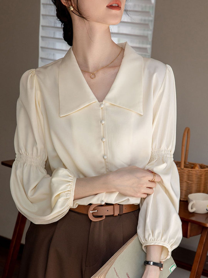 Fashion Lapel Lantern Sleeve Shirt