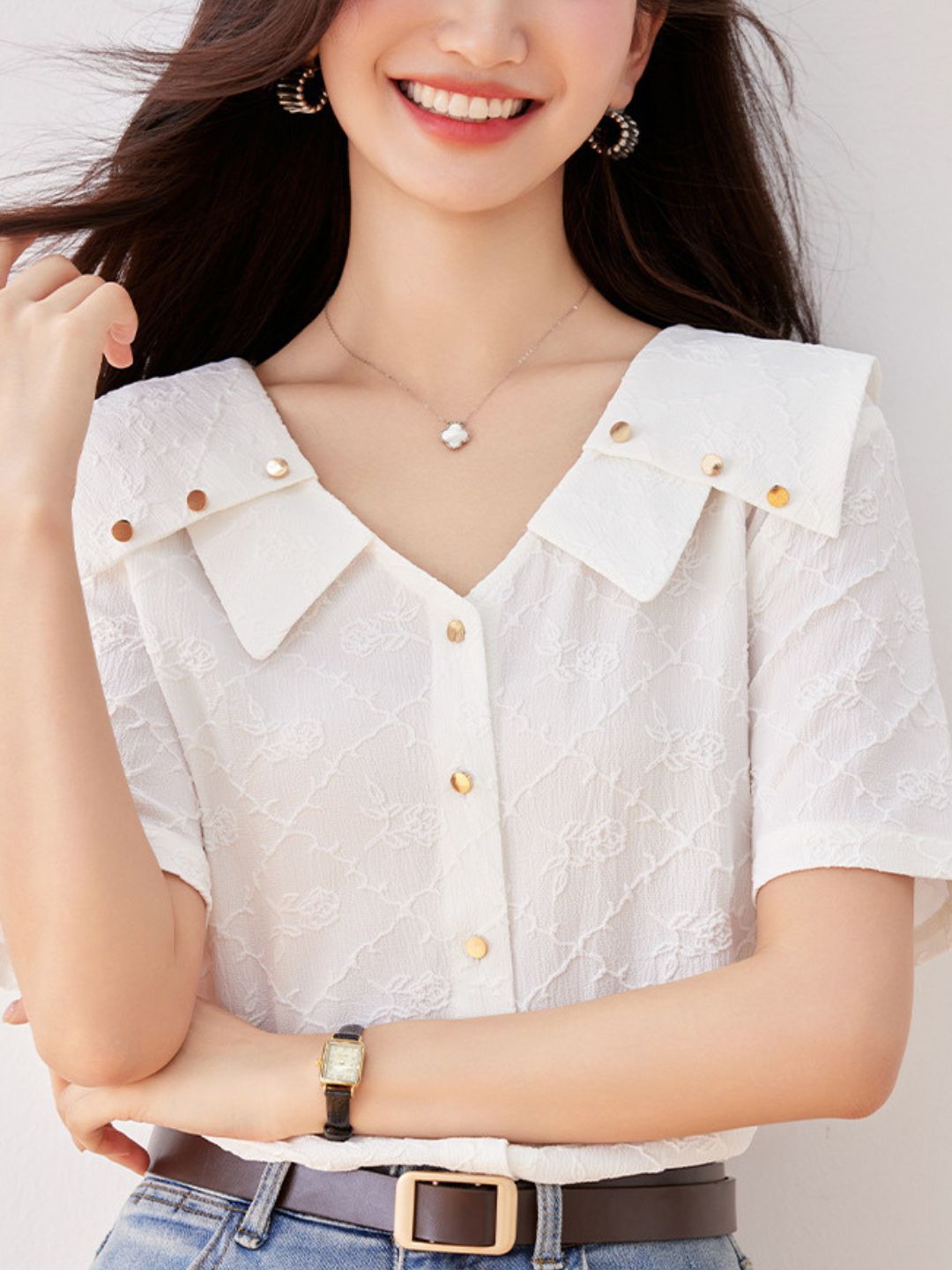 Loose Jacquard Chiffon Top