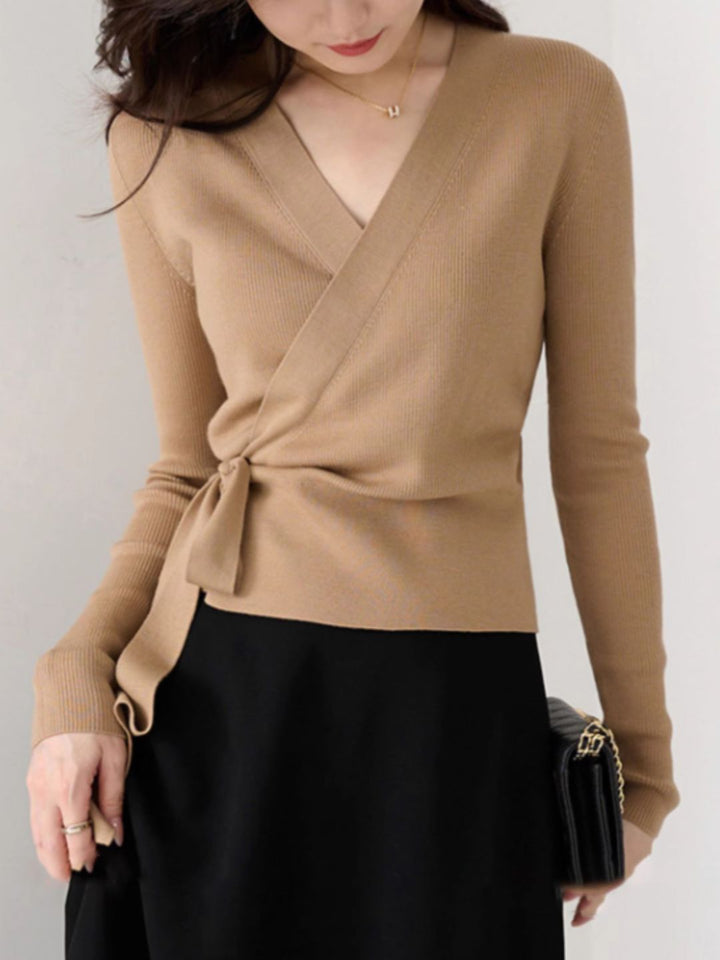 Crossover V-neck Tie Sweater