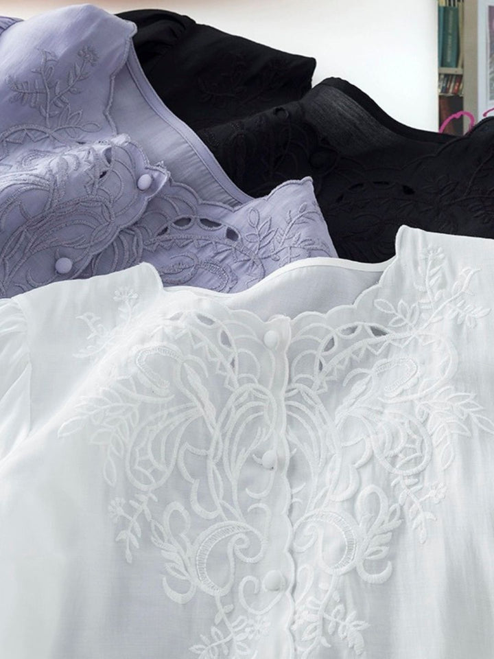 Embroidered Long-sleeved Shirt -Purple