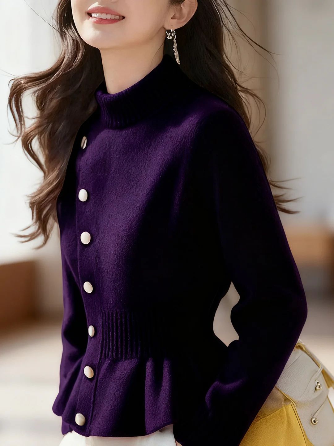 Slim Turtleneck Solid Color Pullover Knitted Top