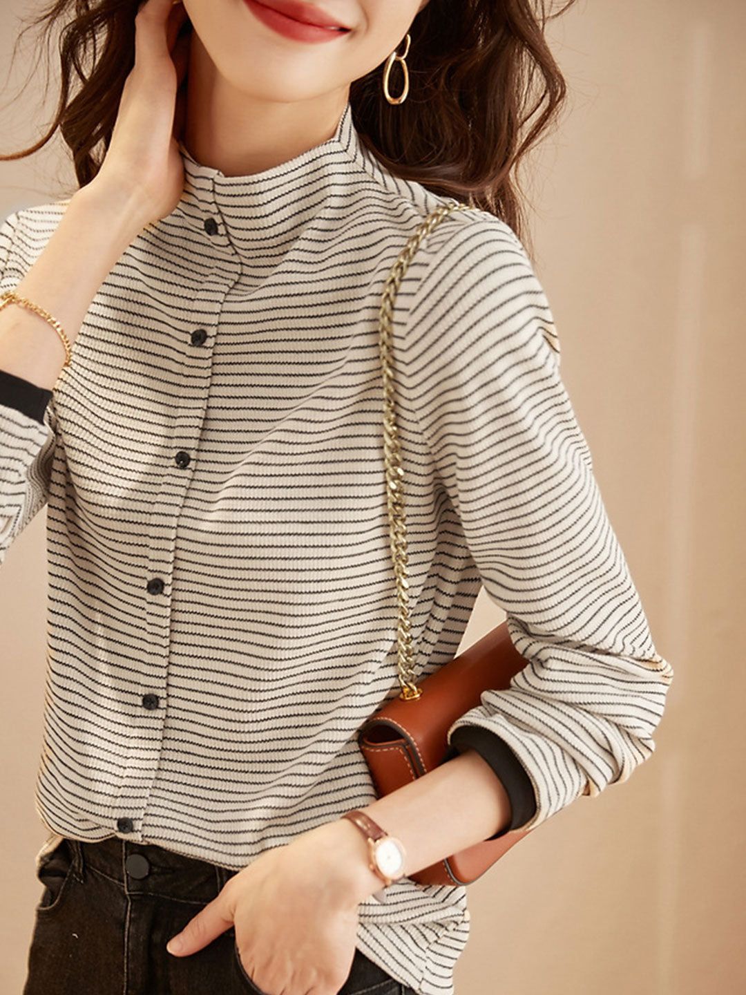 Classic Turtleneck Contrasted Striped Knitted Top