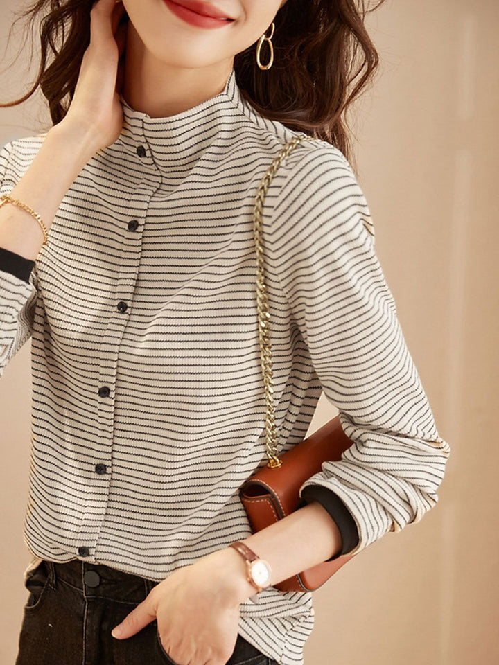 Classic Turtleneck Contrasted Striped Knitted Top