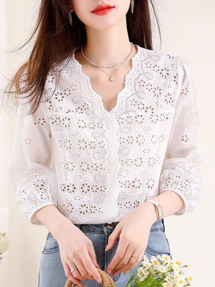 Exquisite Hollow Embroidery Loose Shirt