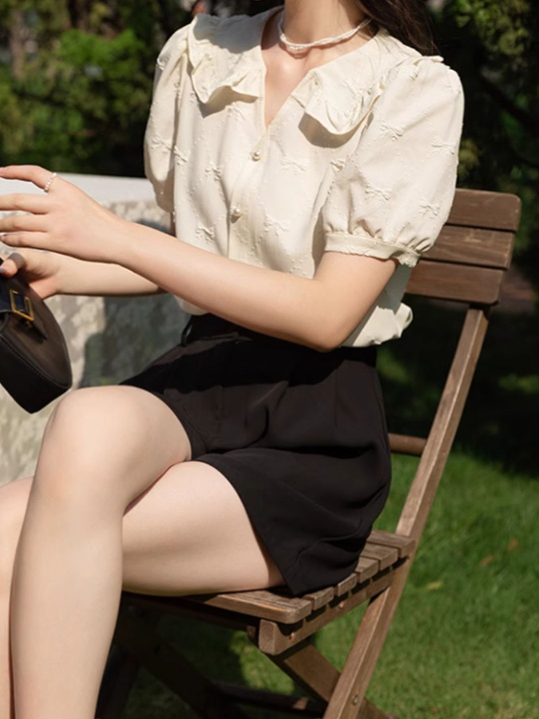 Bow Jacquard Short-sleeved Shirt