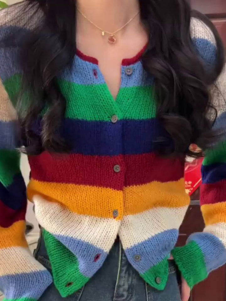 Rainbow Stripe Crewneck Sweater