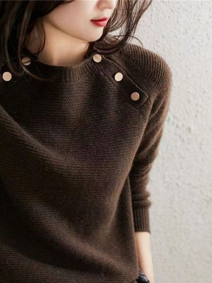 Retro Fashion Metal Button Sweater - Grey