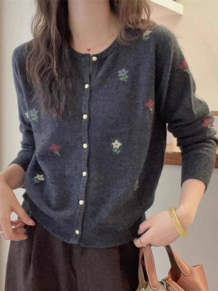 SimVintage Jacquard Design Knitted Cardigan - Grey