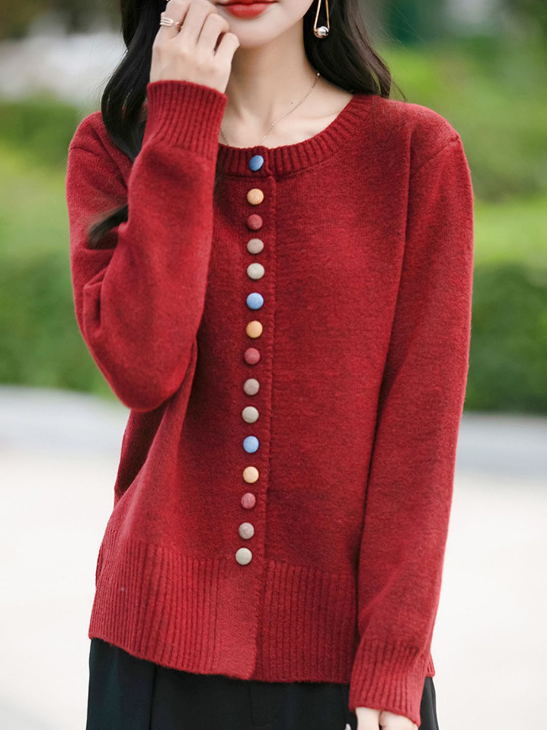 Colorful Button Cardigan Knitted Long Sleeve Sweater