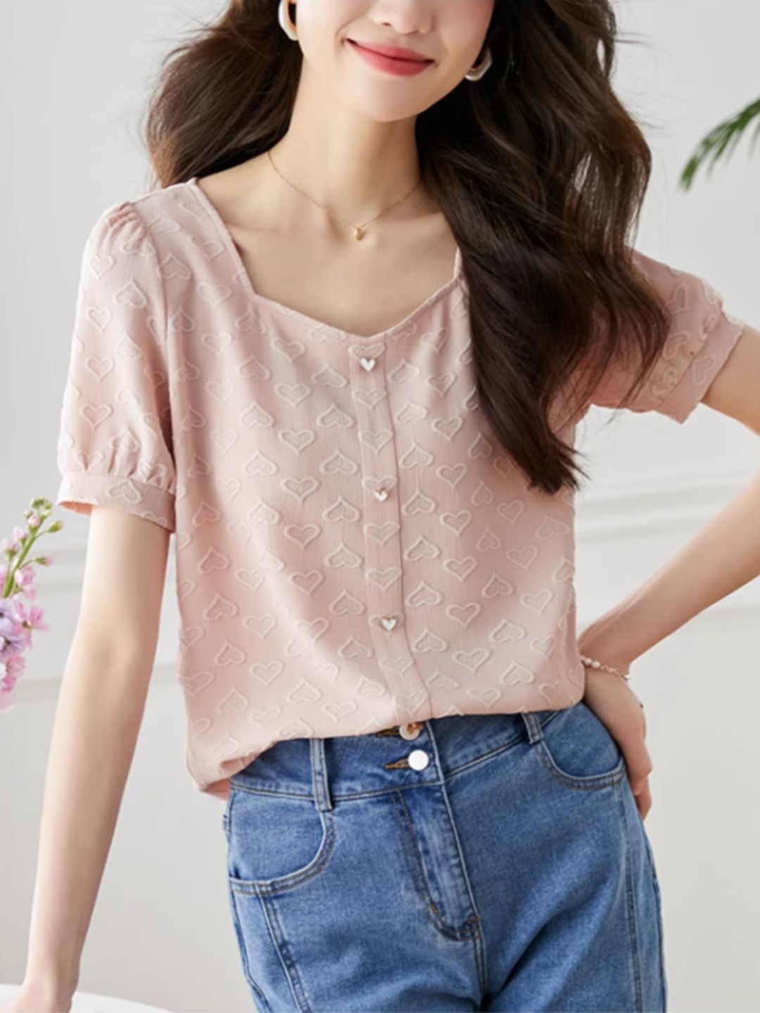 Heart Print Chiffon Shirt