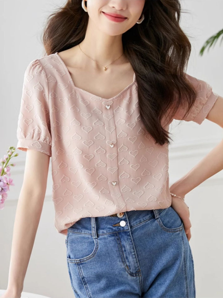 Heart Print Chiffon Shirt