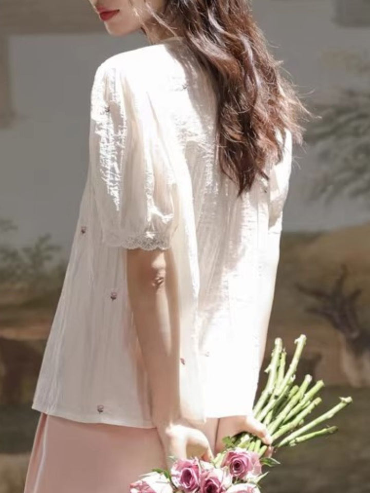 Round Neck Puff Short Sleeve Shirt
