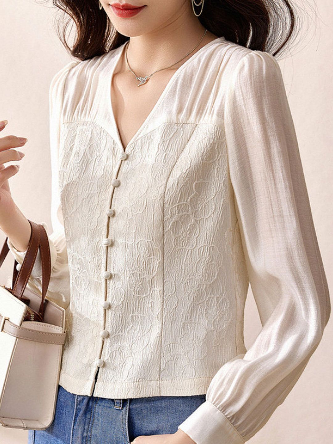 Elegant V-neck Jacquard Top