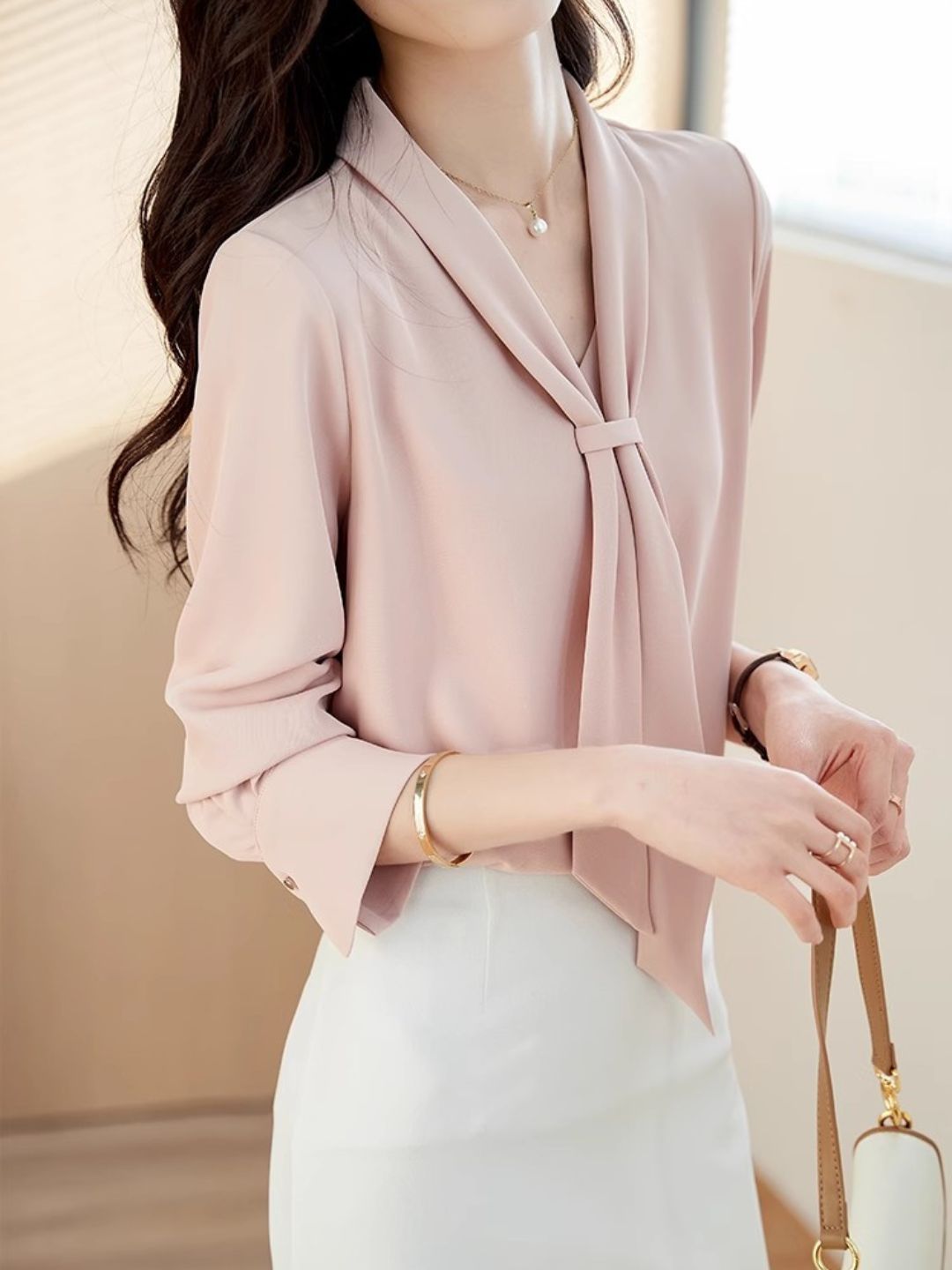 Long Sleeve Chiffon Shirt - Pink