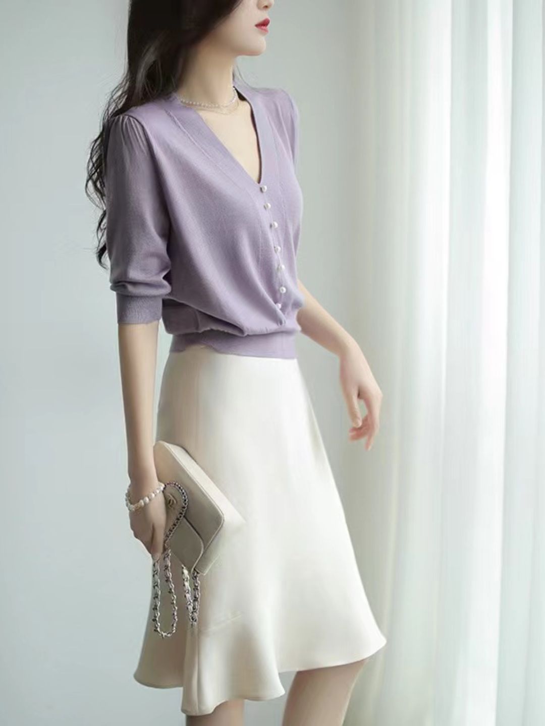 V-neck Sweater Top - Red