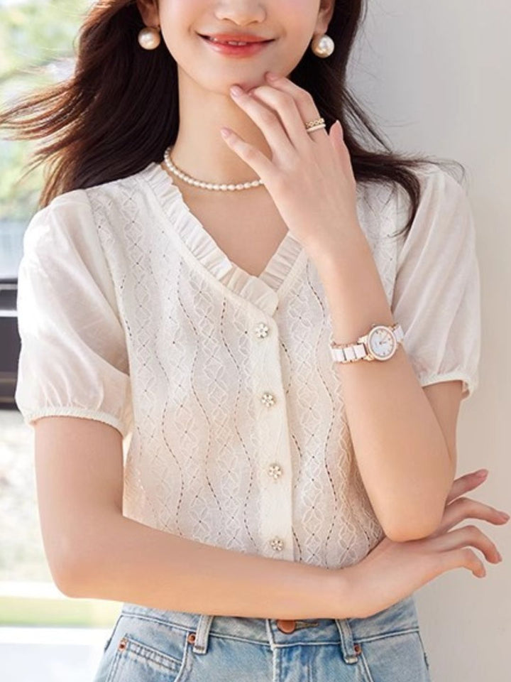 Temperament V-neck Chiffon Shirt