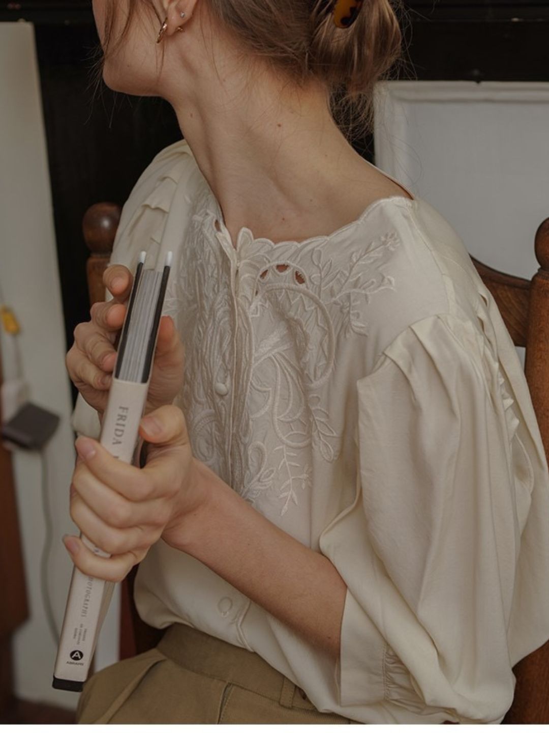 Lantern Sleeve Embroidered Shirt