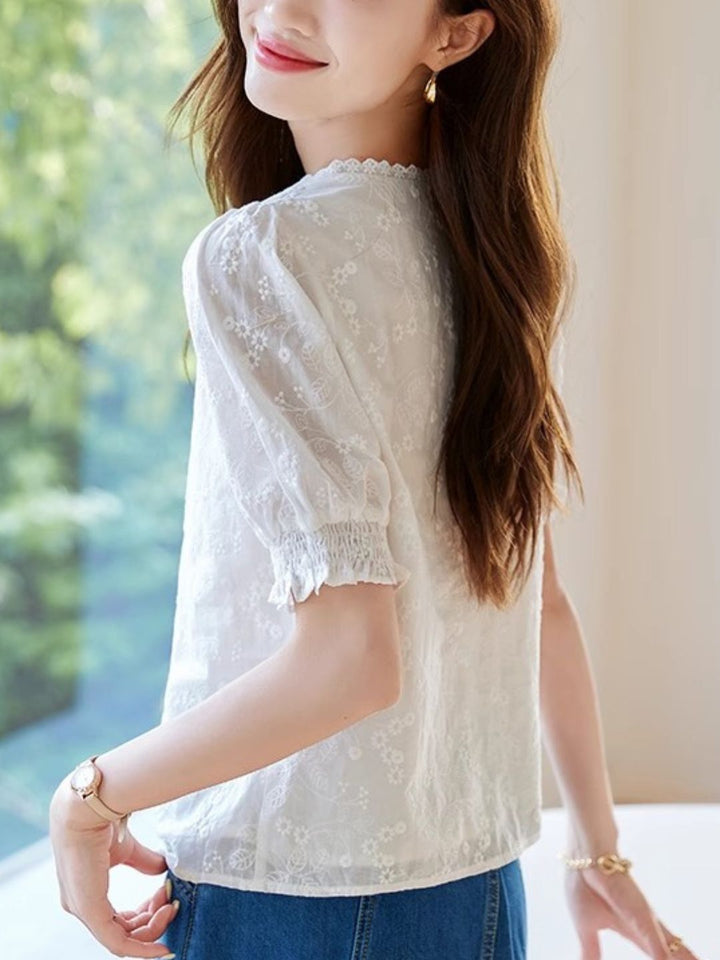 Versatile Lace V-Neck Shirt Top