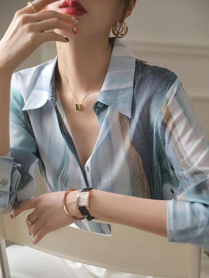 Gradient Commuter Long Sleeve Chiffon Shirt