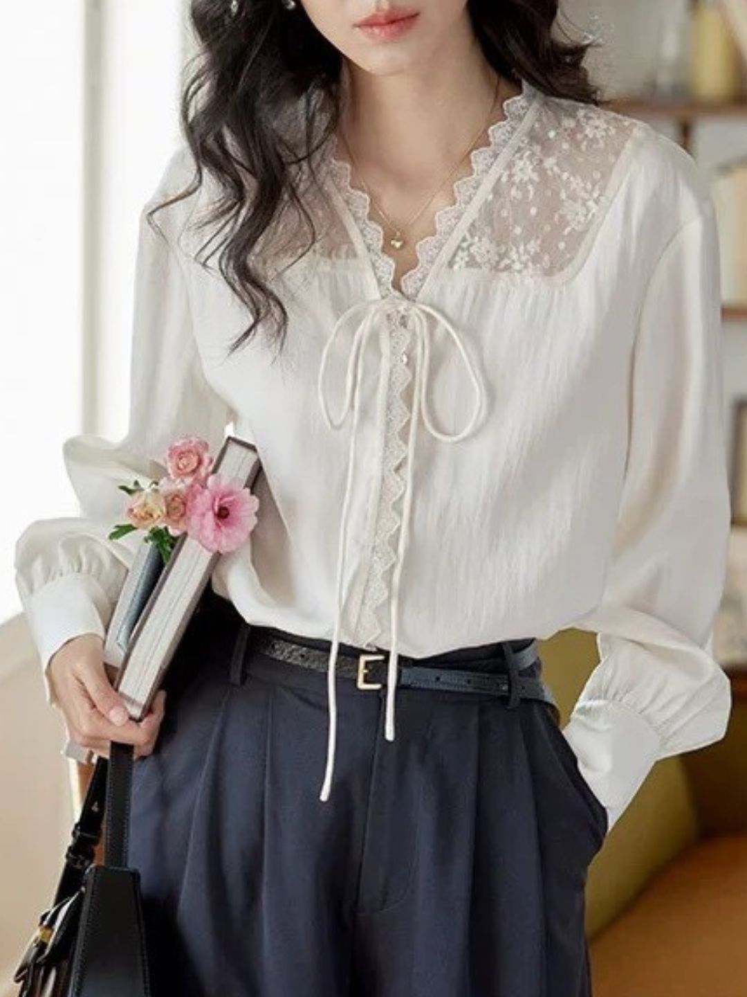 Lace Hollow Long Sleeve Top