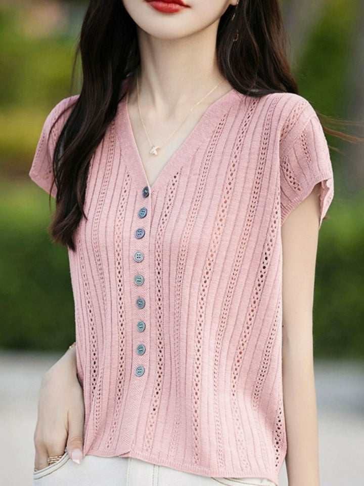 Classic V-Neck Loose Hollow Top