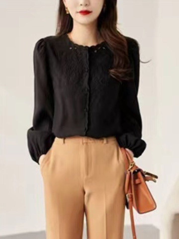 Embroidered Long-sleeved Shirt -Purple