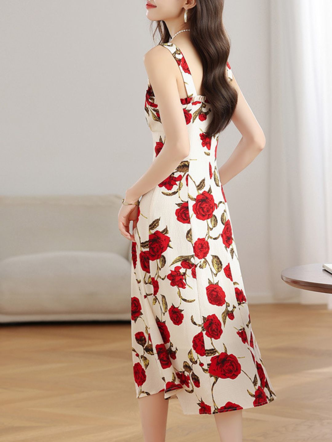Red Rose Floral Sling Dress