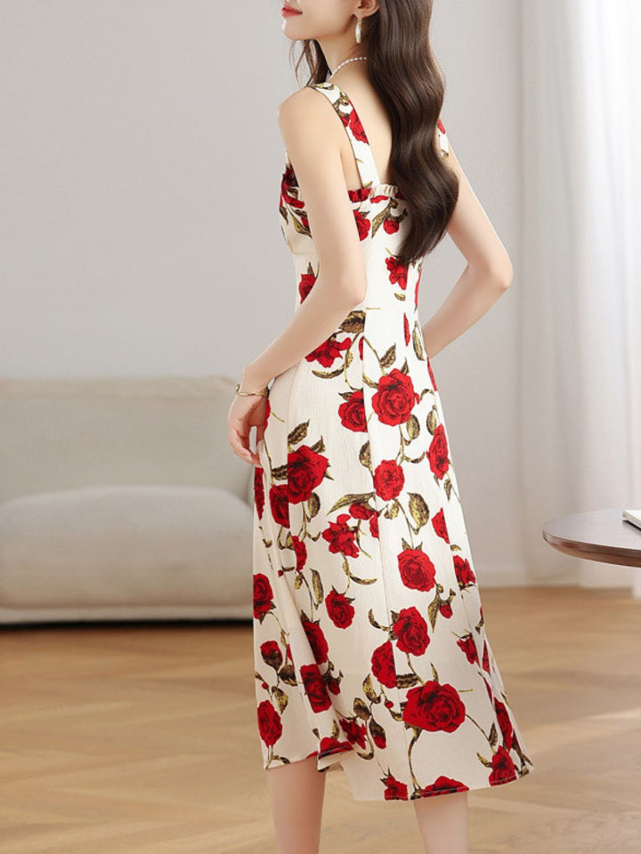 Red Rose Floral Sling Dress